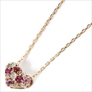 K18ピンクゴールド ルビー・ピンクサファイア・ダイヤモンドペンダント/ネックレス マルチカラー天然石 ハートパヴェネックレス
