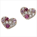ダイヤモンド ルビー ピンクサファイア ピアス K18 ピンクゴールド マルチカラー天然石 ハートパヴェピアス ハートパヴェ