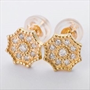 ★受注生産★K10イエローゴールド 天然ダイヤモンドピアス ダイヤ0.12ct アンティーク調フラワーモチーフ