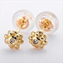 ★受注生産★ダイヤモンド ピアス K10 イエローゴールド ダイヤ0.02ct アンティーク調 フラワーモチーフ