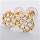 ★受注生産★K10イエローゴールド 天然ダイヤモンドピアス ダイヤ0.10ct アンティーク調フラワーモチーフ