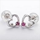 ★受注生産★ピアス ダイヤモンド ルビー K10 ホワイトゴールド ダイヤ0.02ct ハートモチーフ