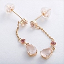 ピンクトルマリン ブルームーン ローズクォーツ ピアス K10 イエローゴールド シリコン製ダブルロックキャッチ仕様 ドロップモチーフ