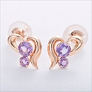アメジスト ピアス K18 ピンクゴールド ハートモチーフ シリコン製ダブルロックキャッチ仕様