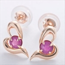 ルビー ピアス K18 ピンクゴールド ハートモチーフ シリコン製ダブルロックキャッチ仕様