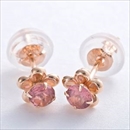 ピンクトルマリン ピアス K18 ピンクゴールド 花 フラワーモチーフ シリコン製ダブルロックキャッチ仕様