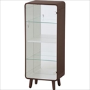 収納棚(コレクションシェルフL) 木製 4段 飛散防止フィルム加工ミラー/強化ガラス PT-612BR ブラウン