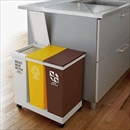 資源ゴミ 横型3分別ワゴン 6706